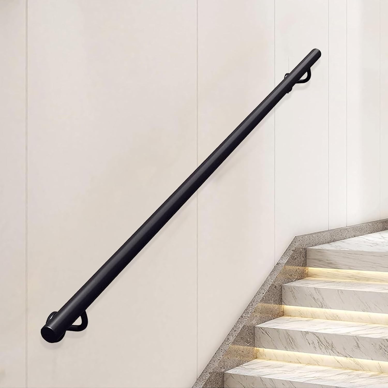 30-600cm Black Handrail Wrought Iron, Staircase Banister Hand Rails for Indoor Outdoor Home Corridor Decking Stairs Railings, Wall Mount Staircase Handrail(2.6ft/80cm)