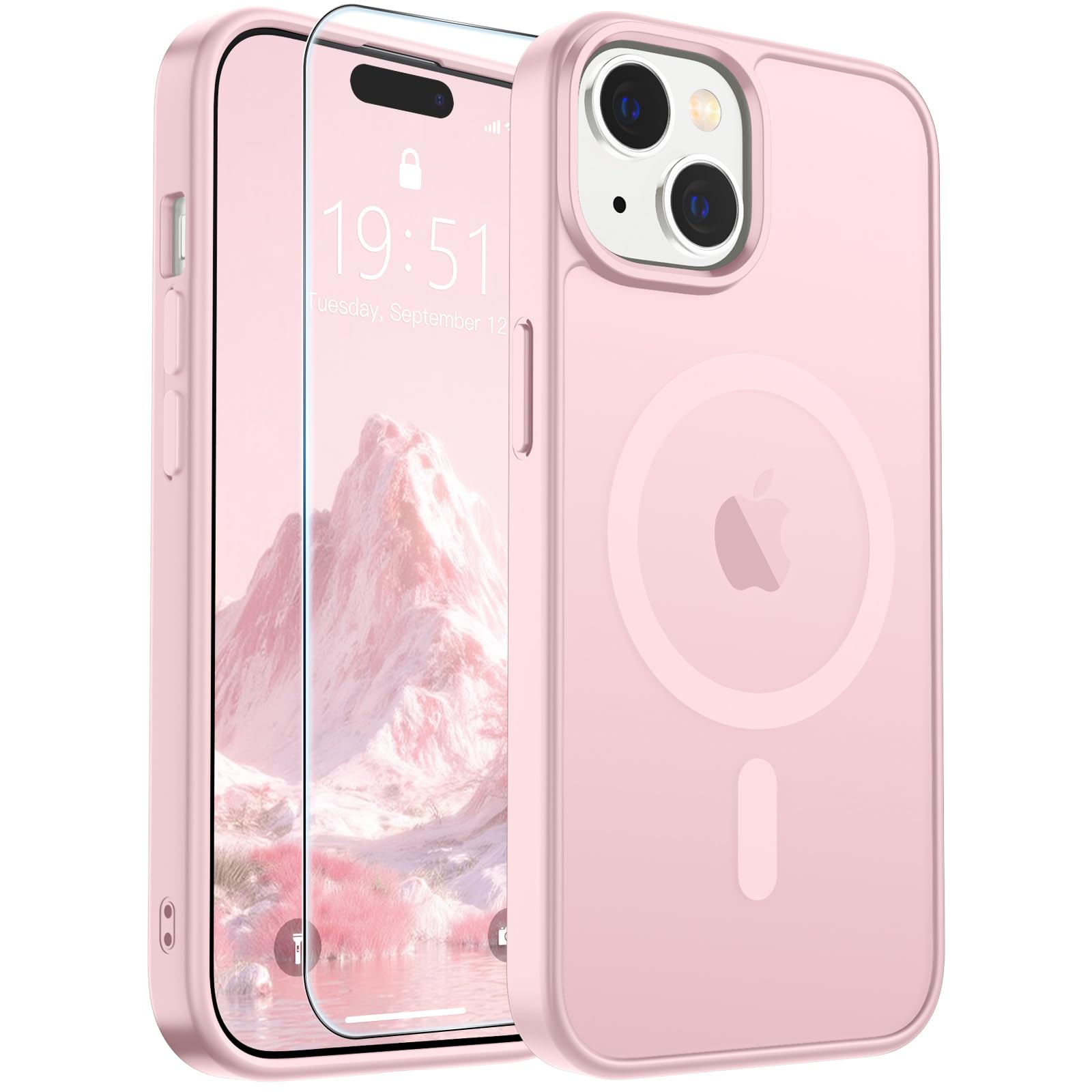 SUPFINE Magnetic for iPhone 15 Case Light Pink | With Screen Protector, Translucent Matte, Compatible with MagSafe, Military Grade Drop Proof, Rugged Shockproof Protective