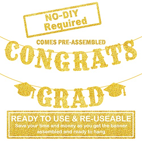 Image of Graduation Decoration 2026 | Glitter Gold Congrats Grad Banner 2026 - No DIY, 10 Feet | Gold Congrats Grad Sign for Graduation Decorations Class of 2026, KatchOn