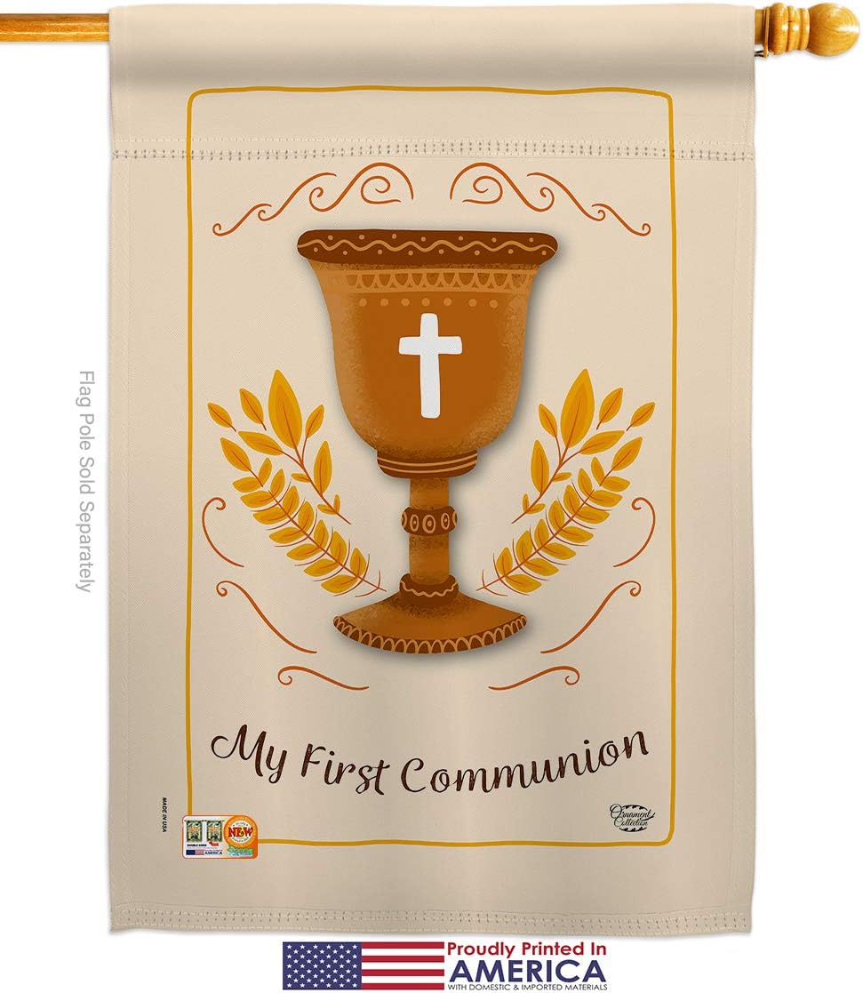 My First Communion Garden House Flags Set Religious Cross Chalice Holy Eucharist Christian Religion Tradition Small Decorative Gift Yard Banner Made In USA 28 X 40