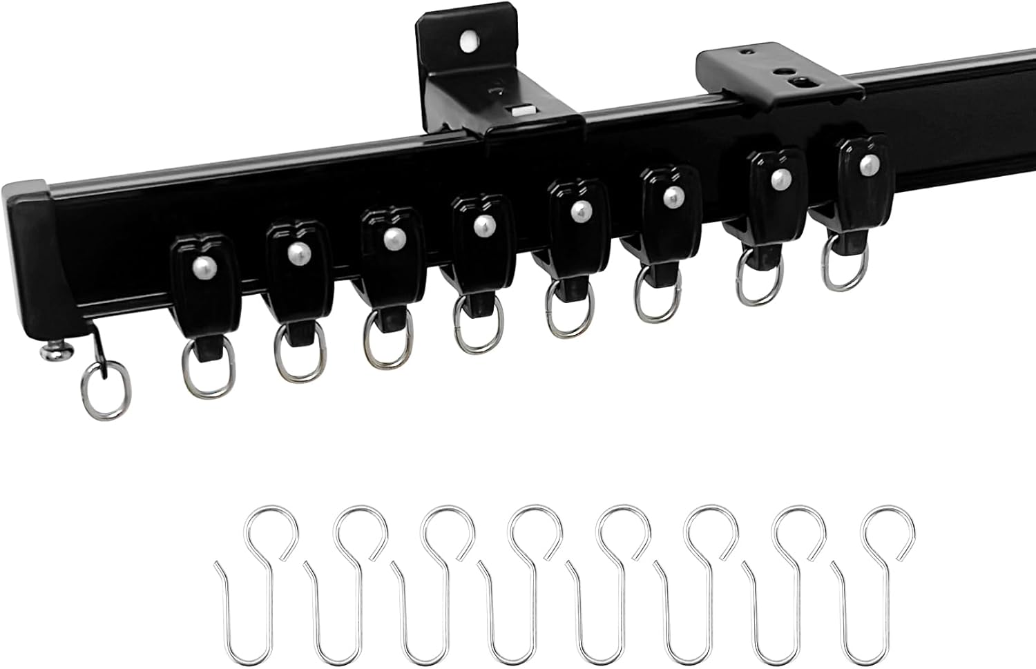 Aluminum Ceiling Curtain Track Set with Hooks Ceiling Mount and Wall Mount Room Divider Sliding Curtain Tracks Rods Flexible Heavy Duty Curtain Rail Hook Sets,Black,12FT Black 12FT