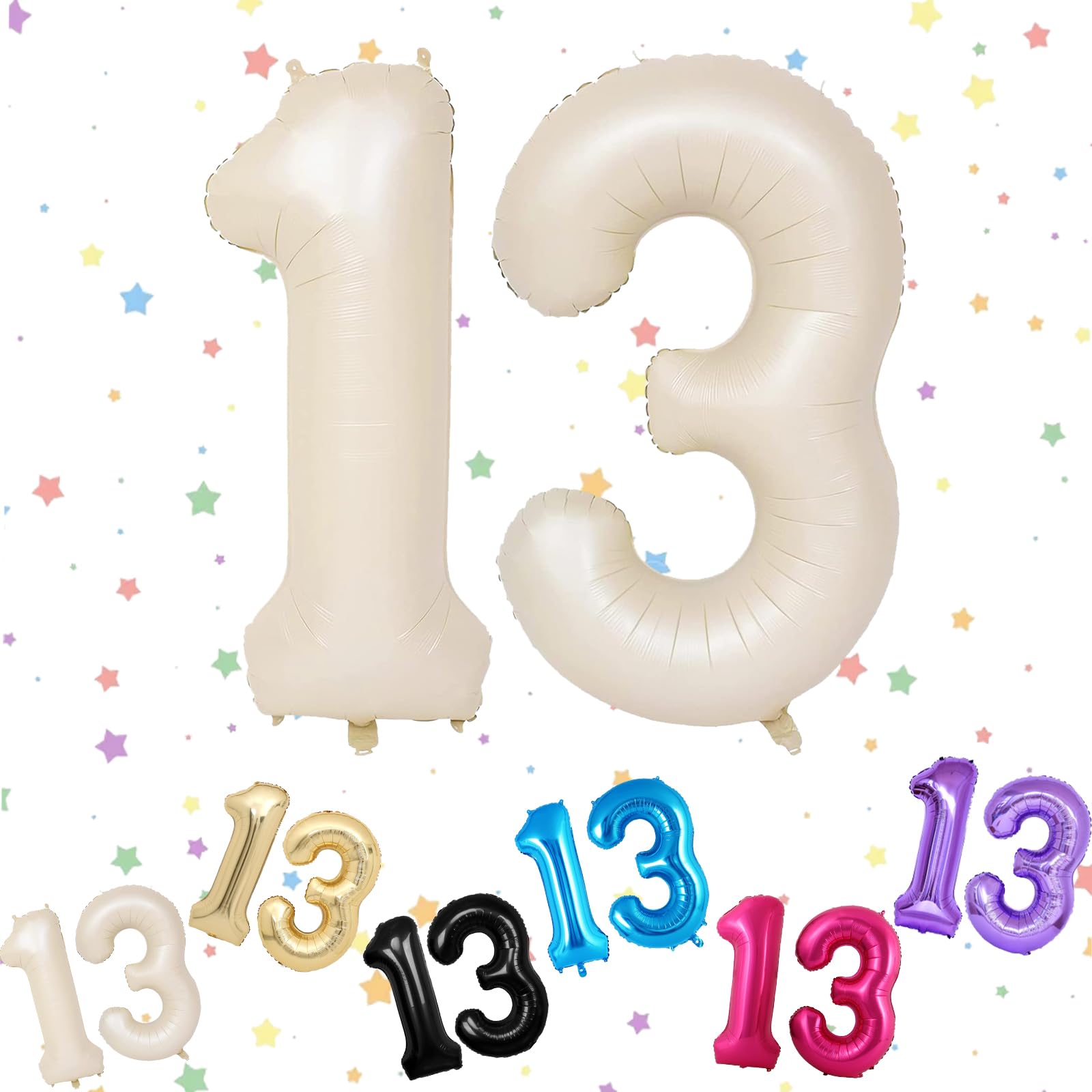 Number 13 Balloon - 40" Cream Helium Foil for 13th Birthday, Anniversary Party Decorations - Boys Girls Digital Balloons