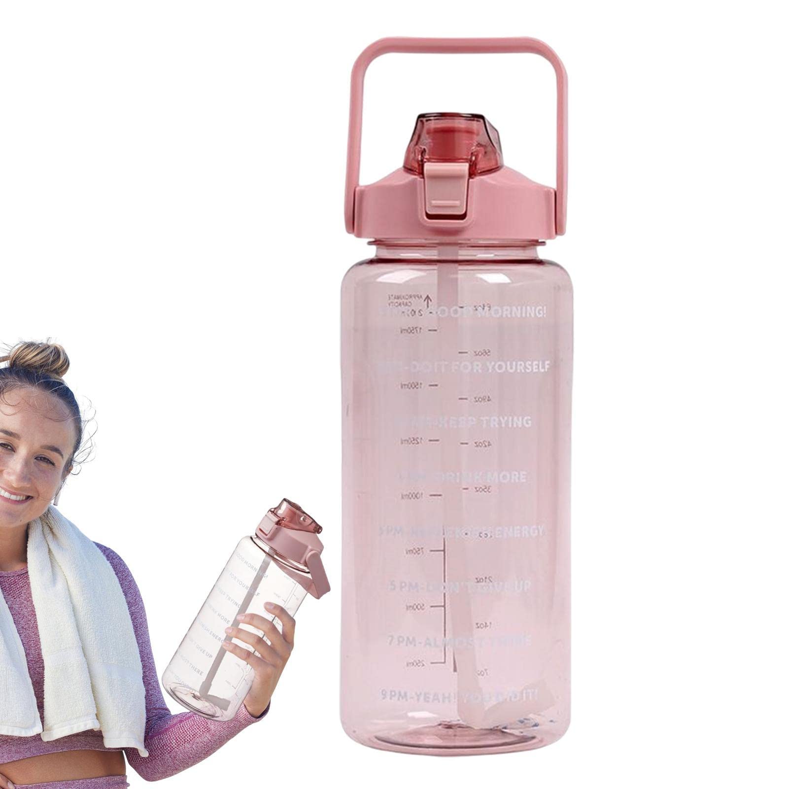 2 L Water Bottles, Fitness Drinks Bottle, Portable Large Capacity Cup, 2L Portable Drinking Bottle With Handle, Sport Water Bottles With Straw And Time Marker, Leak Proof Drinks Bottle For Outdoor