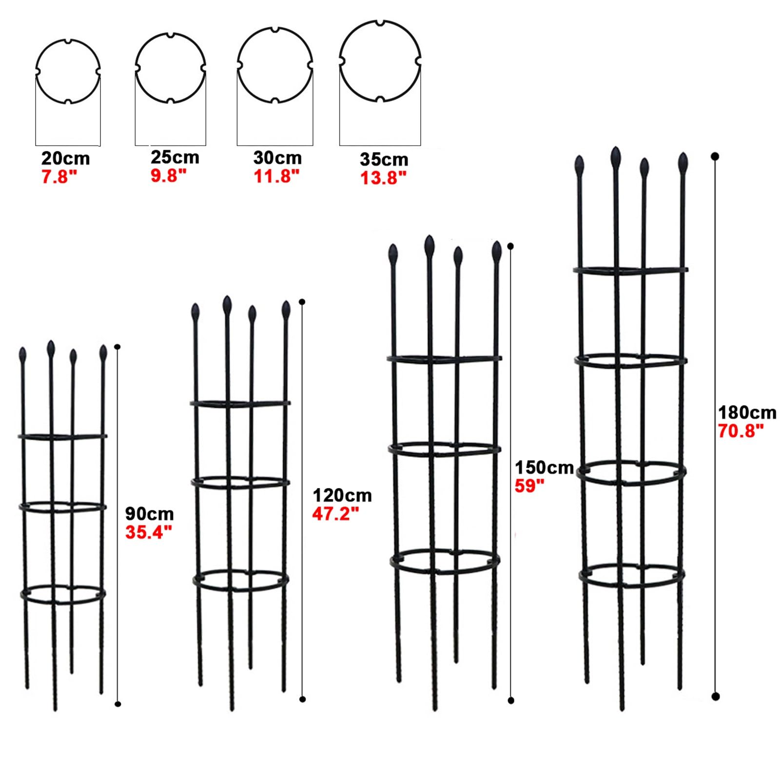 Garten Rankhilfe Aus Metall Für Topfpflanzen, Kletterrosen, Clematis, Freistehend Tomatenkäfig Pflanzenstütze Obelisk Klettergerüst Spalier, 1 Packung(Black,20x90cm)