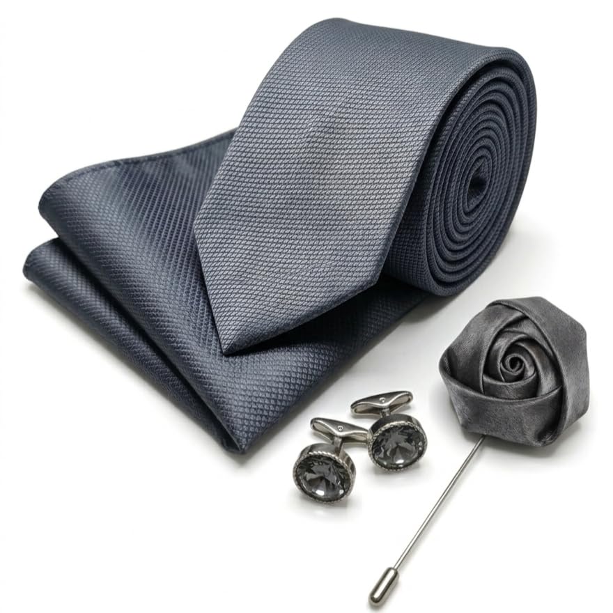 Image of Men's Necktie Gift Set with Wooden Box | Premium Tie, Pocket Square, Cufflinks & Lapel Pin | Elegant Formal Accessories Gift for Men