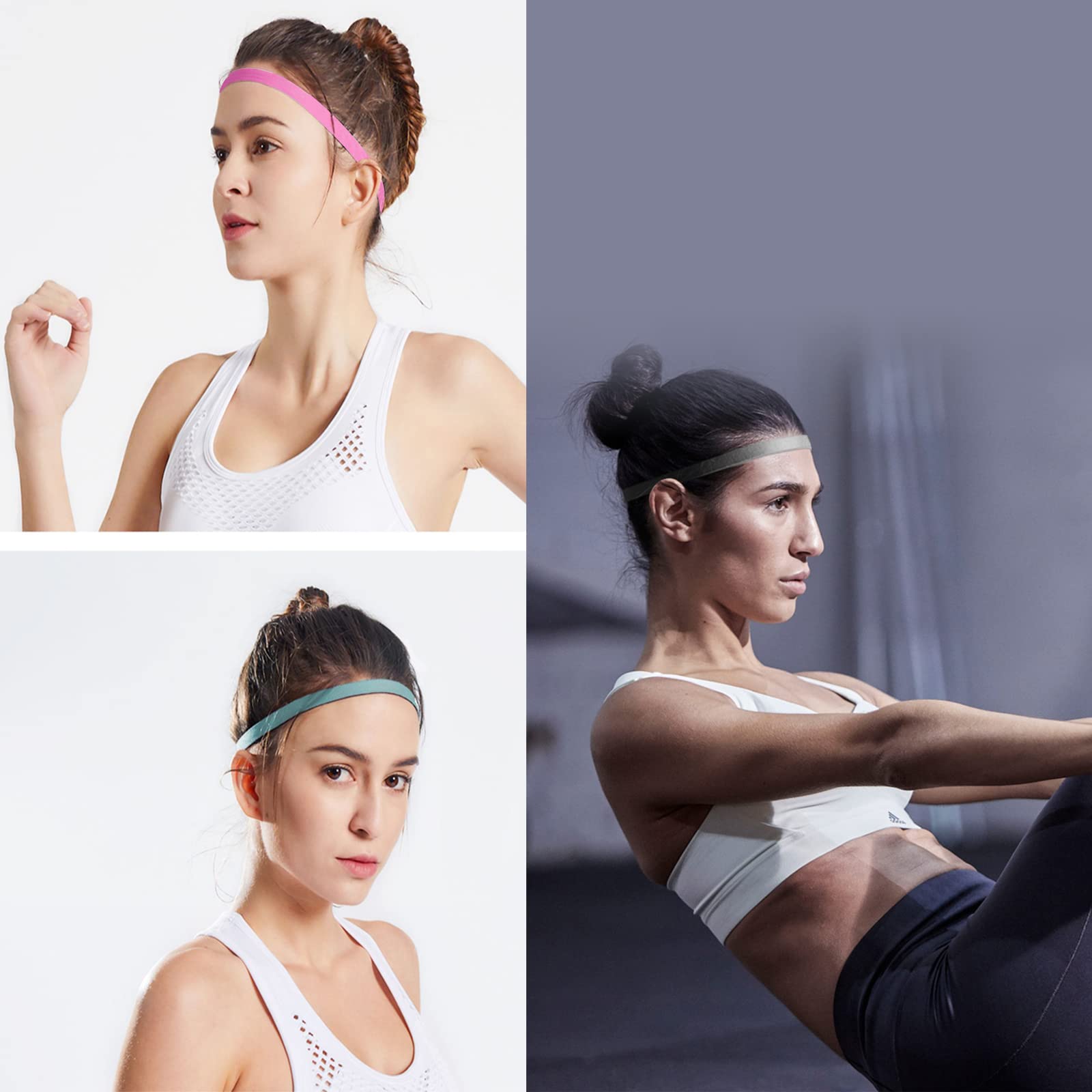 Lot De 8 Bandeaux De Sport Noir - Anti-Dérapant Polyester/Silicone