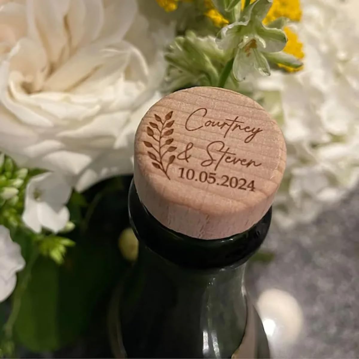 Tapones personalizados para botellas de vino de madera grabados con láser, tapón de corcho para recuerdos de boda, fiesta para invitados (100 unidades)