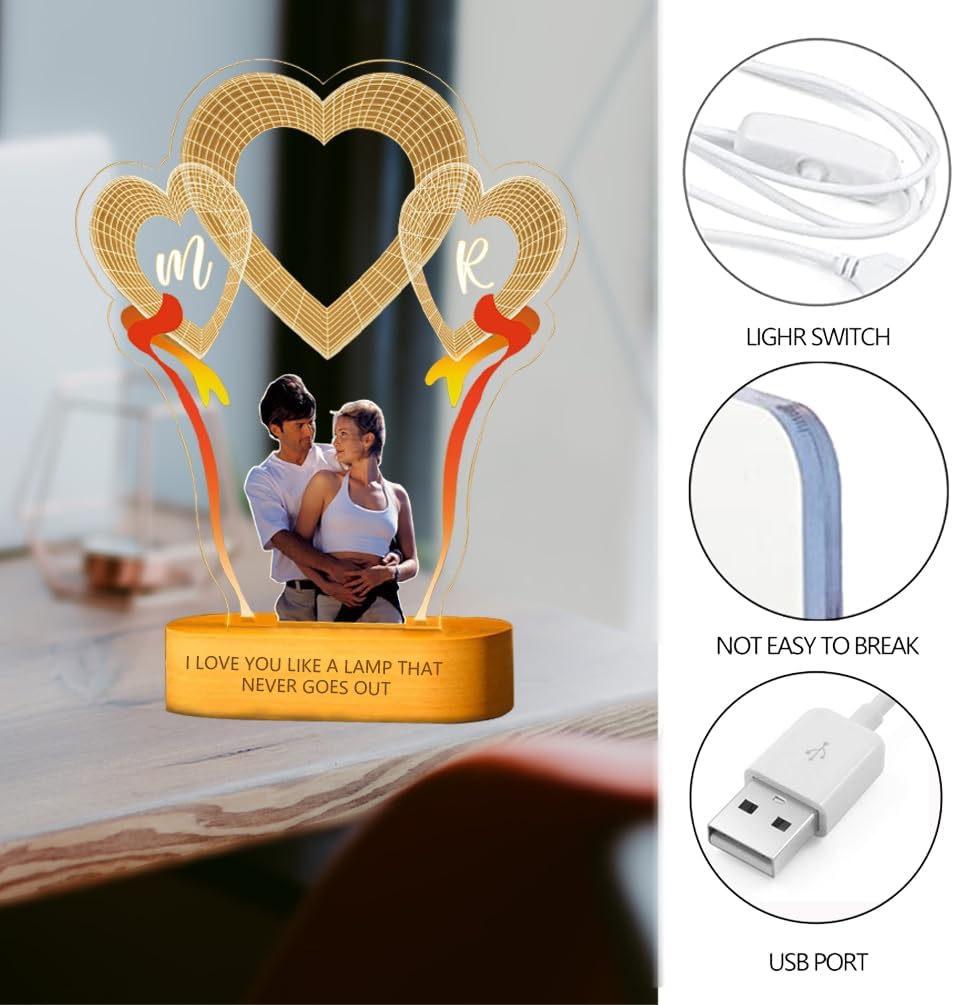 FolHaoth Personalized Photo Acrylic Love Sign Plaque Gifts for Couples Girlfriend Boyfriend Wife Husband Customizable LED Night Light Wooden Base Lamps Desk Bedroom Decor Signs Portrait Balloon image 3 of 6 B0CC23QMLQ