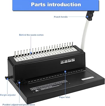Manual Comb Binding Machine for A4, B5, A5 Paper, 21-Hole Punch with Adjustable Margin, Document & Calendar Binder
