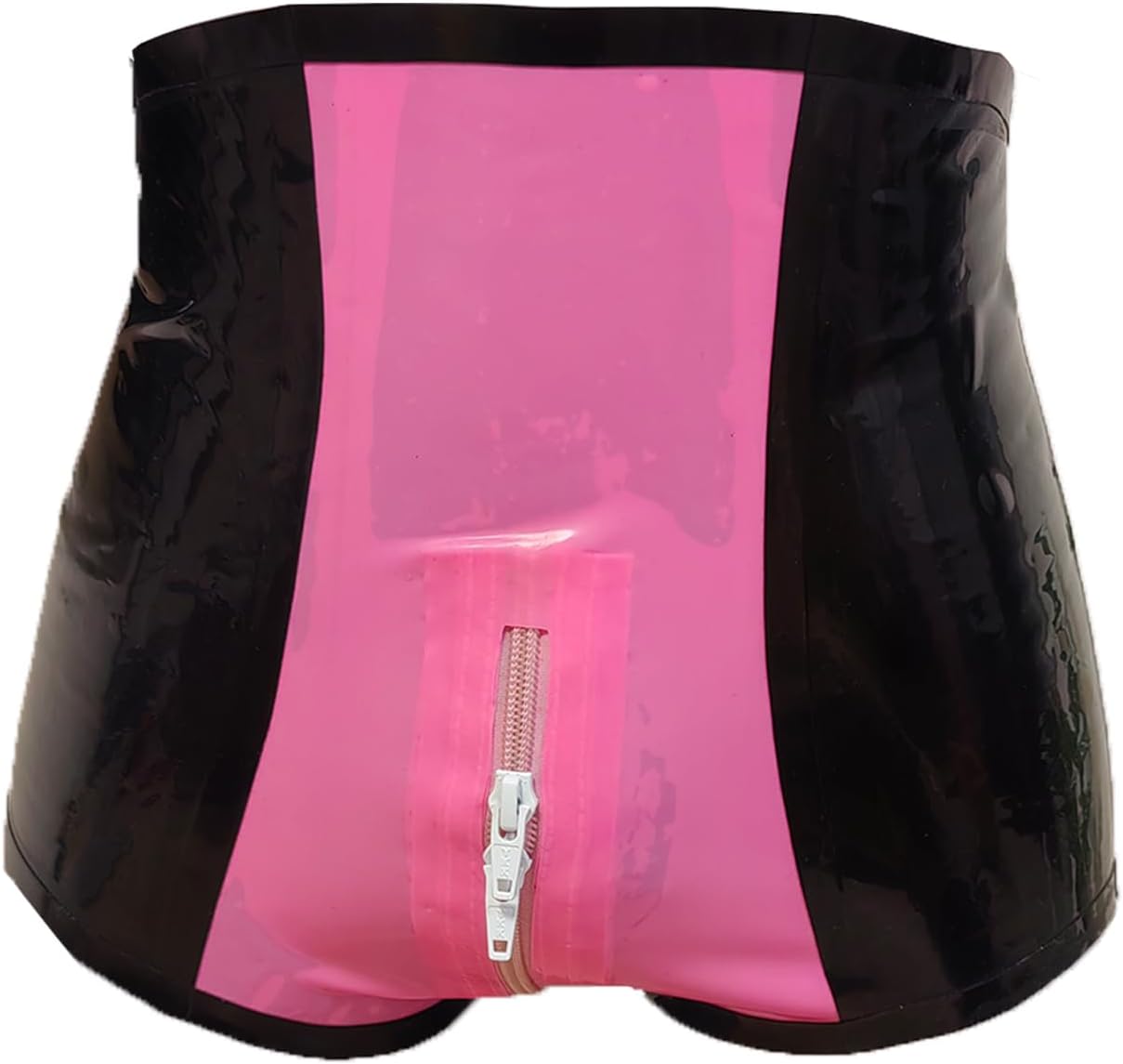 ABWL Black Pink Latex Shorts for Women,Handmade Rubber Panties with Two-Way Zipper for Club Cosplay Costumes