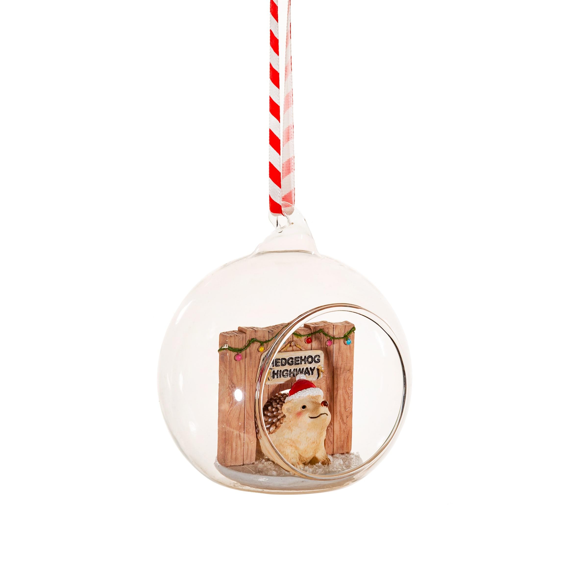 Sass & Belle Brown And Red Hedgehog Highway Dome Bauble