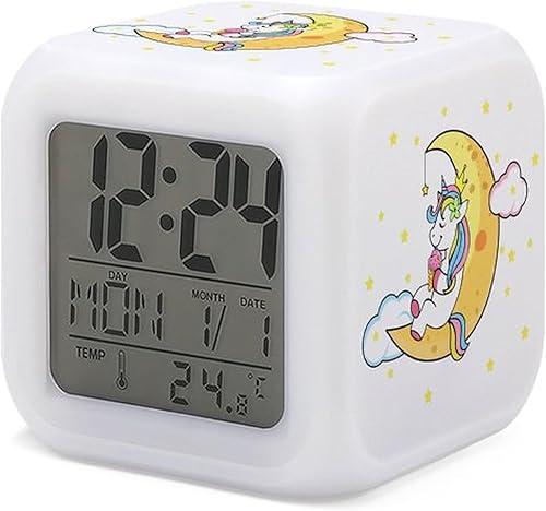 XUWU Reloj despertador para niños, 7 luces LED que cambian de color, reloj despertador para decoración del hogar, reloj despertador para dormitorio
