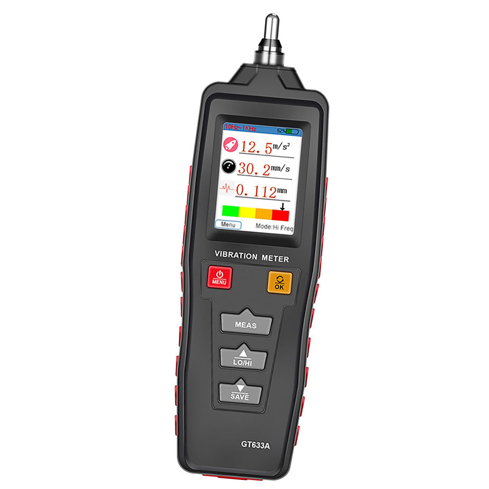 Vibrometro digitale per diagnostica meccanica, inclusi sensori montati su filettatura e analizzatori di costruzione ABS resistenti all'usura con sonde filettate