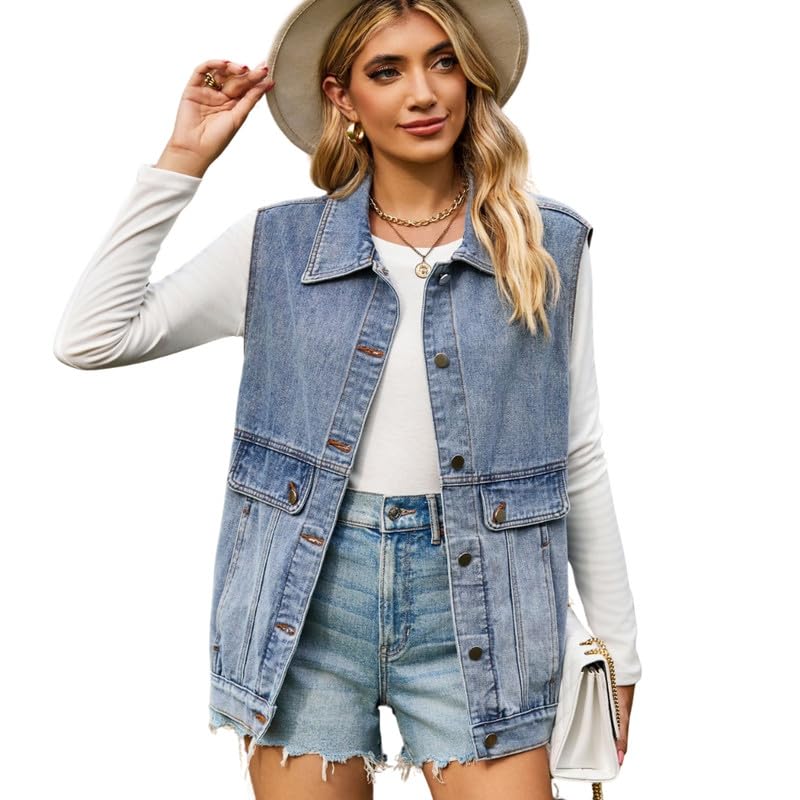 Women’s Denim Vest Waistcoat | Sleeveless Button-Front Casual Layer-image-29