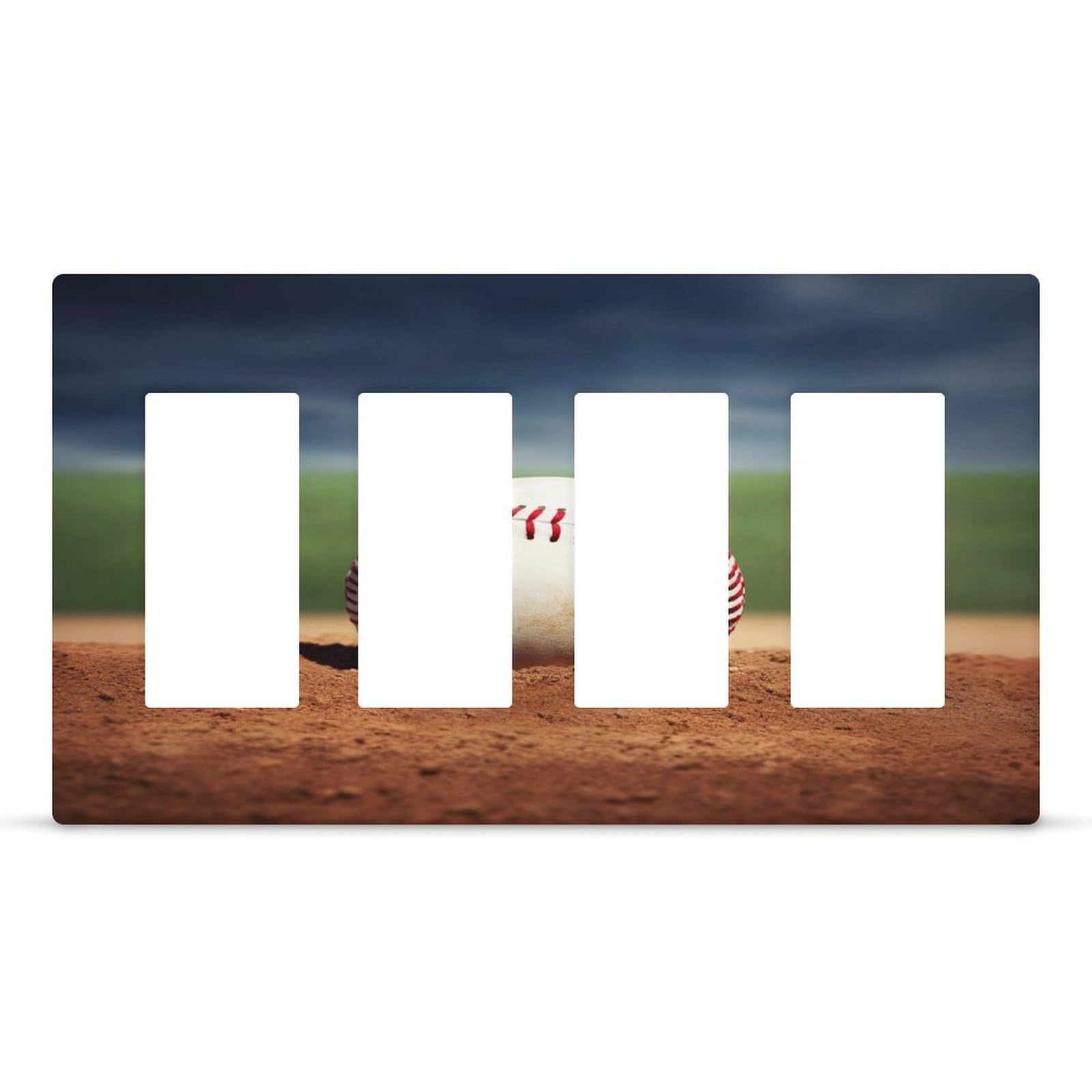 Baseball Wall Plate Cover Unbreakable Thermoplastic Faceplate Cover Receptacle Outlet Covers Rocker Light Switch Covers 4-Gang Hidden Screw Face Plate for House 8.3x 4.7