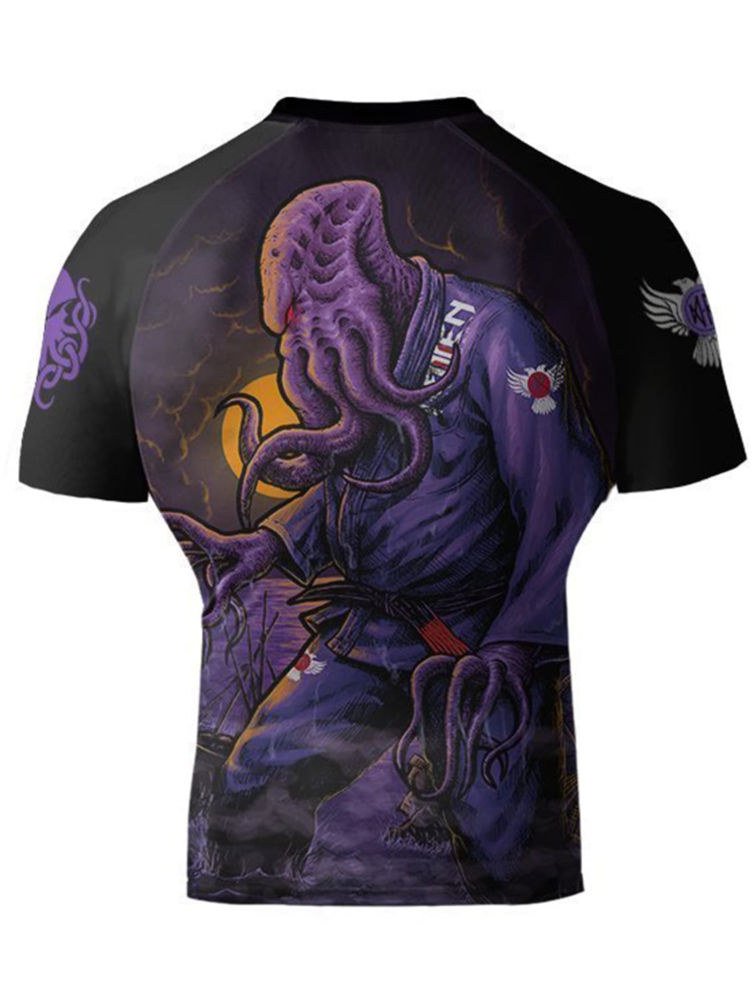 Raven FightwearMen's BJJ Horror Cthulhu Short Sleeve BJJ Rash Guard MMA Black