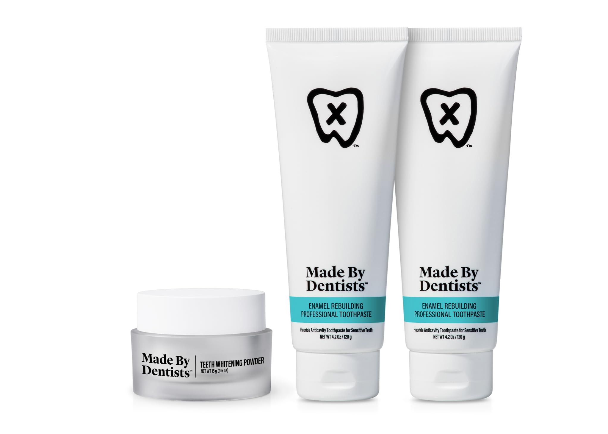 Whitening Powder + Enamel Toothpaste – Remineralizing Bundle with Hydroxyapatite – Non-Abrasive Stain Removal with Pap & Enamel Strengthening with Fluoride