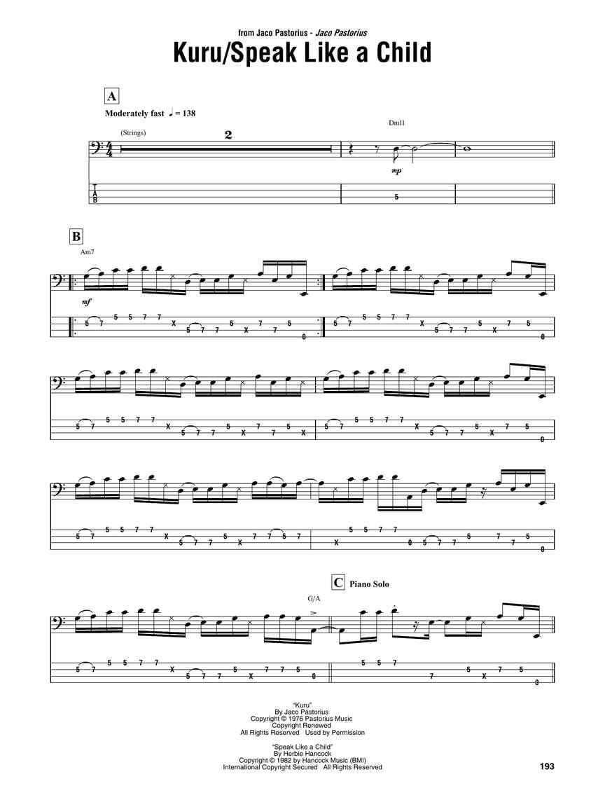 Jaco Pastorius Omnibook for Bass Clef Instruments Transcribed Exactly from His Recordings