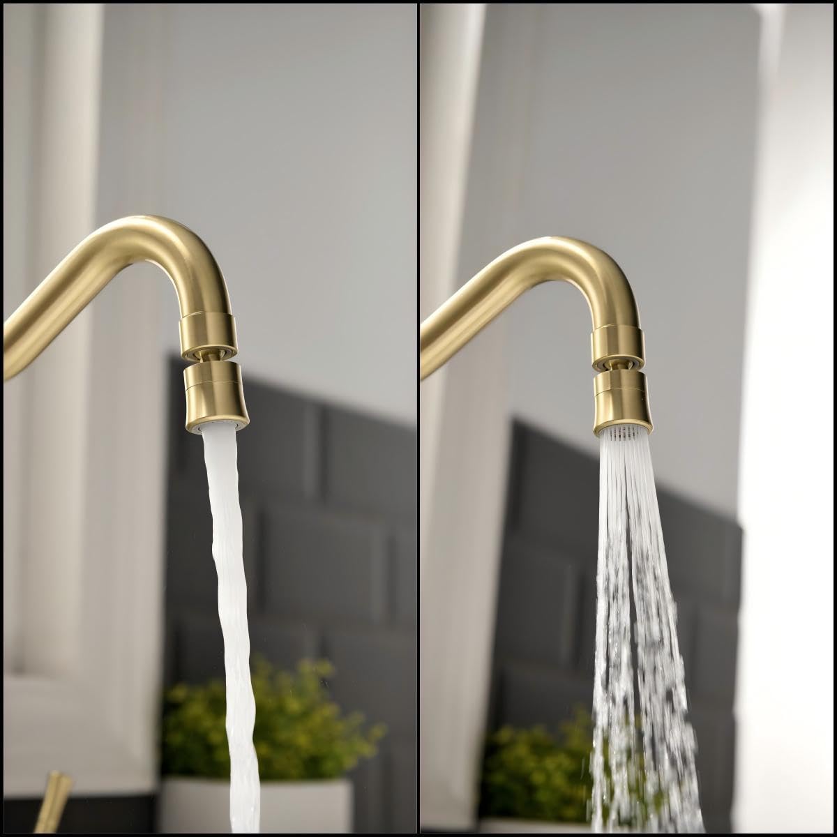 Grifo Cocina Abatible oro cepillado, Grifo Abatible Cocina 2 Modos De Descarga De Agua,Grifo De Fregadero Plegable, Grifo Monomando Bajo Ventana De Acero Inoxidable 304 oro cepillado
