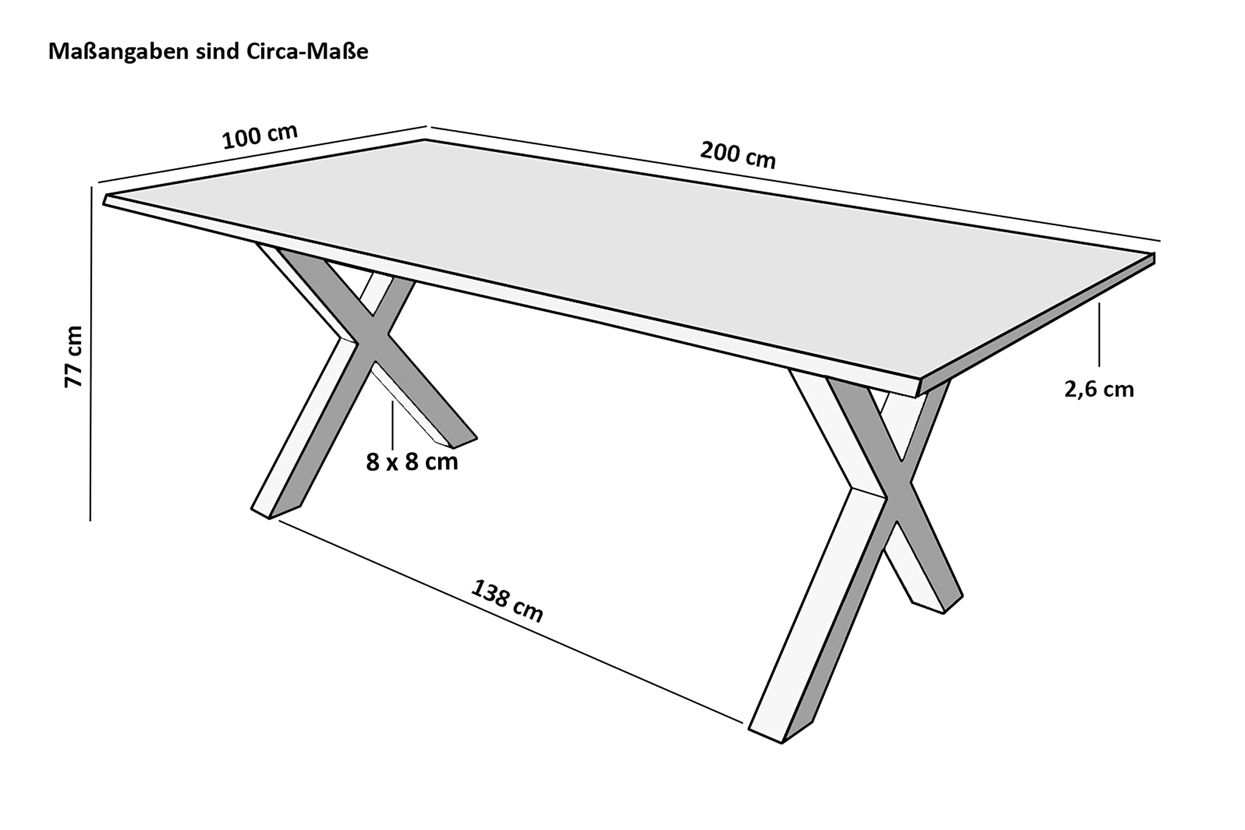 SAM Esstisch Mirabelle 200x100 cm Mangoholz Baumkante X-Gestell schwarz
