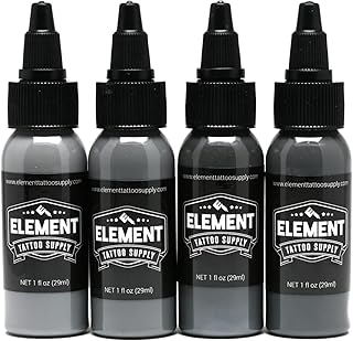 Element Tattoo Supply Battleship Gray Tattoo Ink Set - 4 Shades of Grey,...