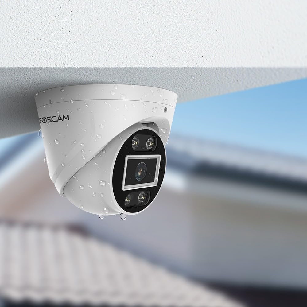 Foscam - Cámara Domo IP Exterior PoE 5MP con focos Luminosos y Sirena T5EP, Color Blanco