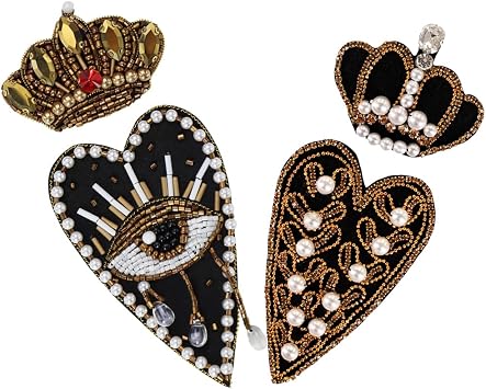 Crown Patches Rhinestone Sacred Heart Patches Beaded Crystal Evil Eyes Patches Handmade Applique Sew on Patches DIY Personalized Gift 1set C
