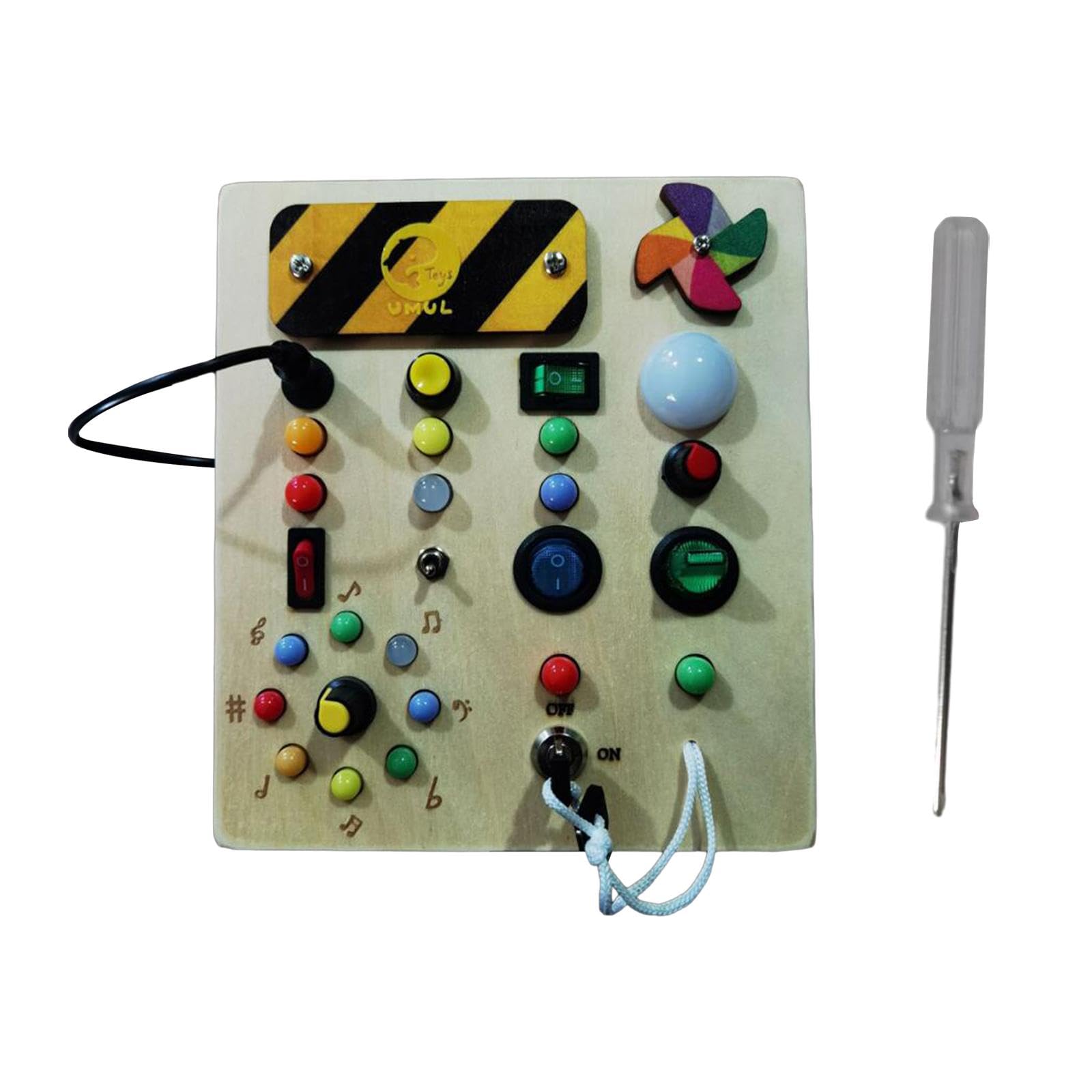 Busy Board Lernspielzeug Holz Kinder Schalter Steckbrett Knöpfe LED DIY Zubehör zur Förderung der Feinmotorik für Reisespielzeug