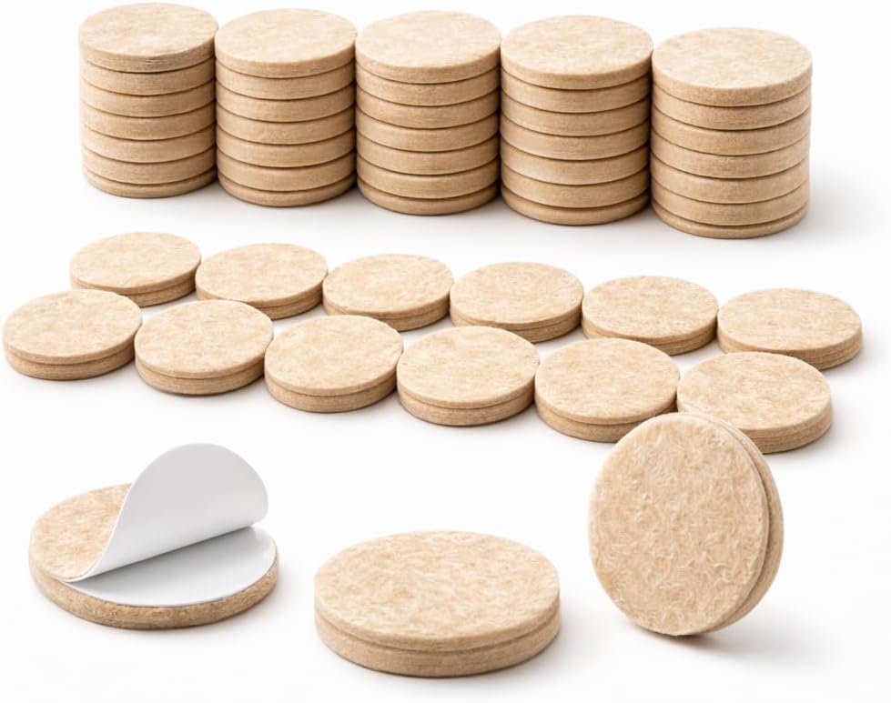 Felt Furniture Pads, 1 Inch Round, Beige, Floor Protectors for Hardwood and Laminate, 60 Pieces