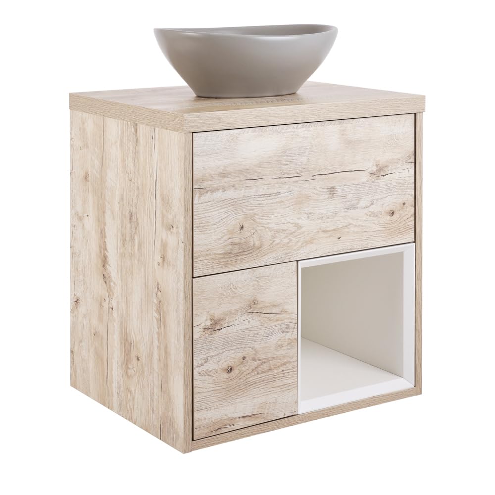 Milano Light Oak Unit / Pebble Basin Bexley Light Oak 600Mm Wall Hung Bathroom Vanity Unit Oval
