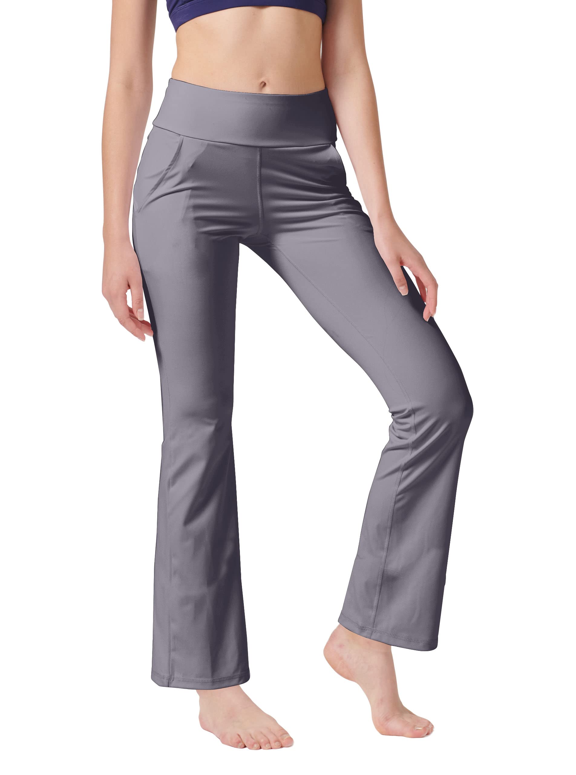 LaiEr Pantaloni da Yoga da Donna con 4 Tasche Pantaloni da Lavoro a Vita Alta 4 Vie Stretch Controllo Pancia Pantaloni Lunghi Svasati, (2 Tasche Laterali e Posteriori),