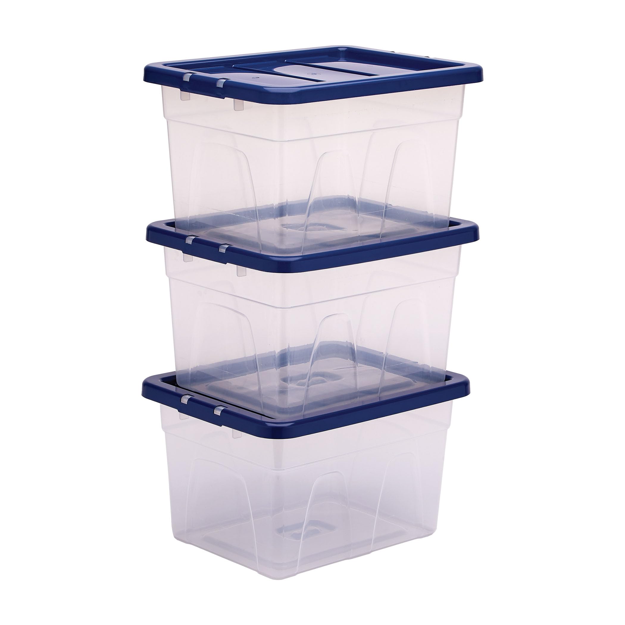 Bankers Box 22L scatole in plastica in confezione da 3, BPA-Free, con coperchi riciclati al 100%, impilabili, coperchio anti polvere, 24,5x32x40cm, ideali per organizzare la casa e l'ufficio