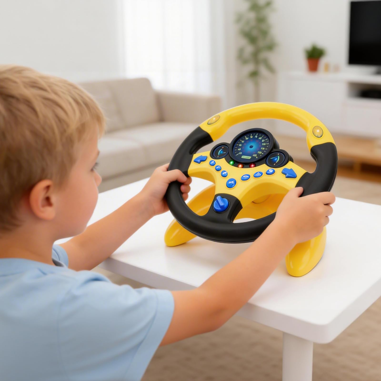 deAO Kinder Lenkrad Spielzeug mit 360° Drehfunktion, Kinder Simulierter Fahrsimulator Auto Simulation Spielzeug, Klang und Musik frühes Pädagogisches Geschenk für Kleinkind/Kinder (Gelb)
