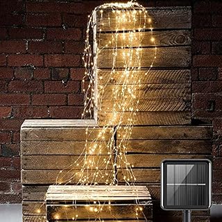 CUIFULI Solar Waterfall Fairy Lights, 8 Modes Hanging Vine Tree Lights, 100 LEDs 1M String Lights 10 Strands Branch Lights Battery Operated Waterproof with Remote (Warm White)