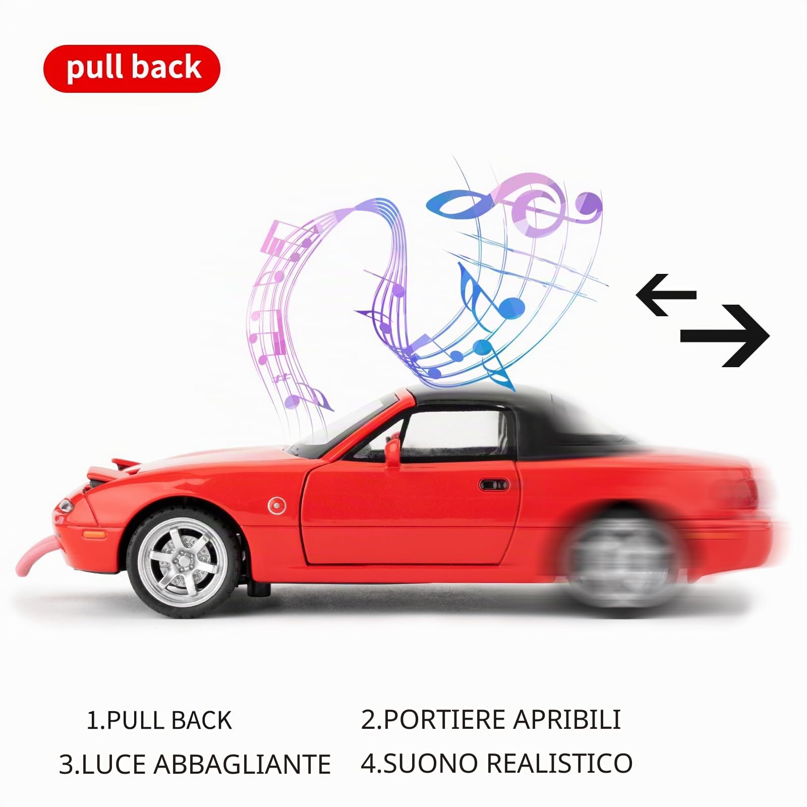 Imtfzct 1/32 Mazda Miata MX-5, Giocattolo Con Suono e Luce, Auto da Collezione per Bambini 4-7 Anni (Rosso)