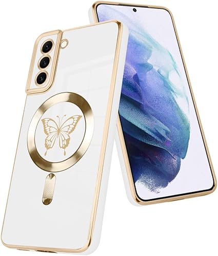 Fiyart Diseñada para Samsung S22, compatible con carga inalámbrica magnética, bonita funda de teléfono con protección de lente de cámara para