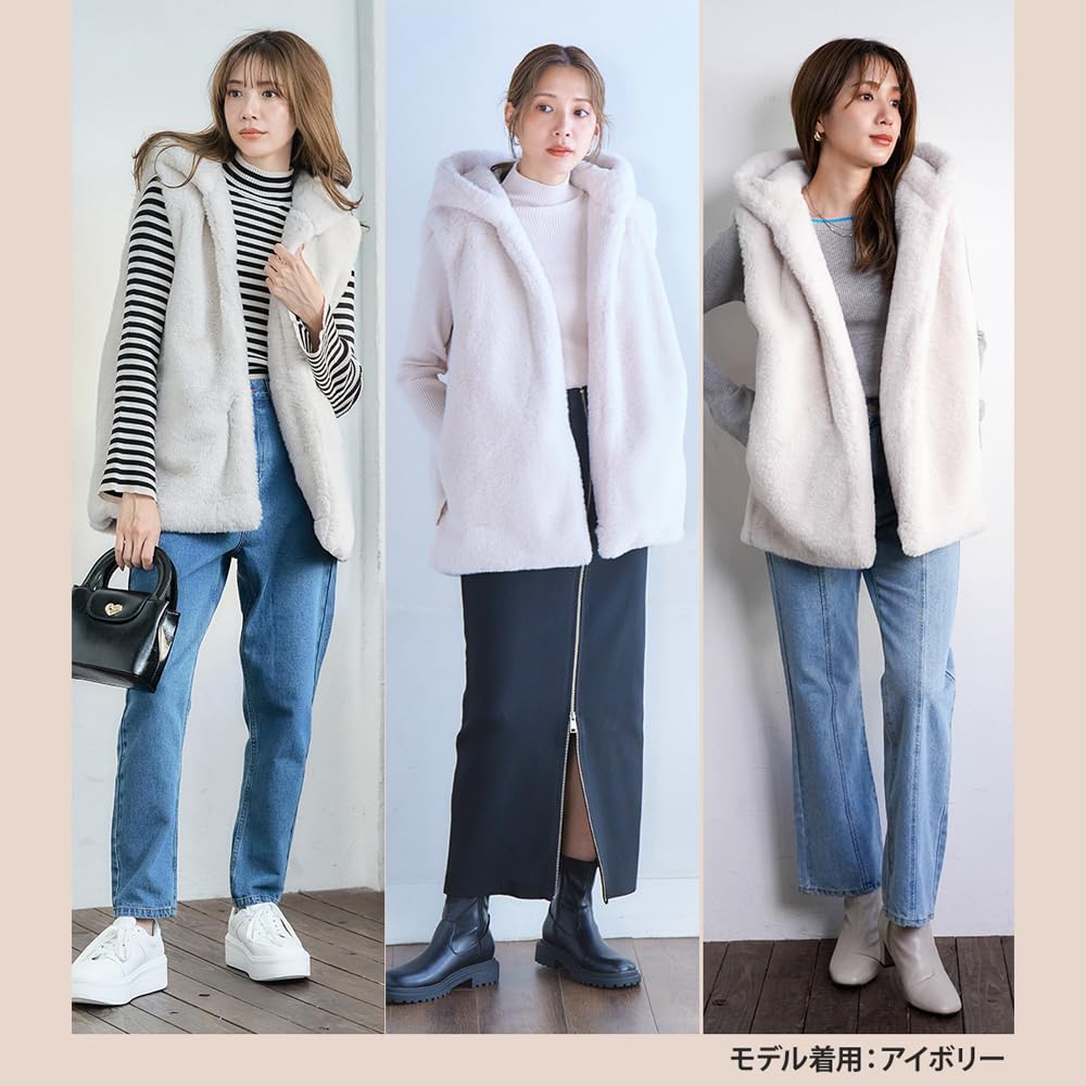Amazon | [ジーリッチ] ファー ベスト ジレ レディース 秋冬