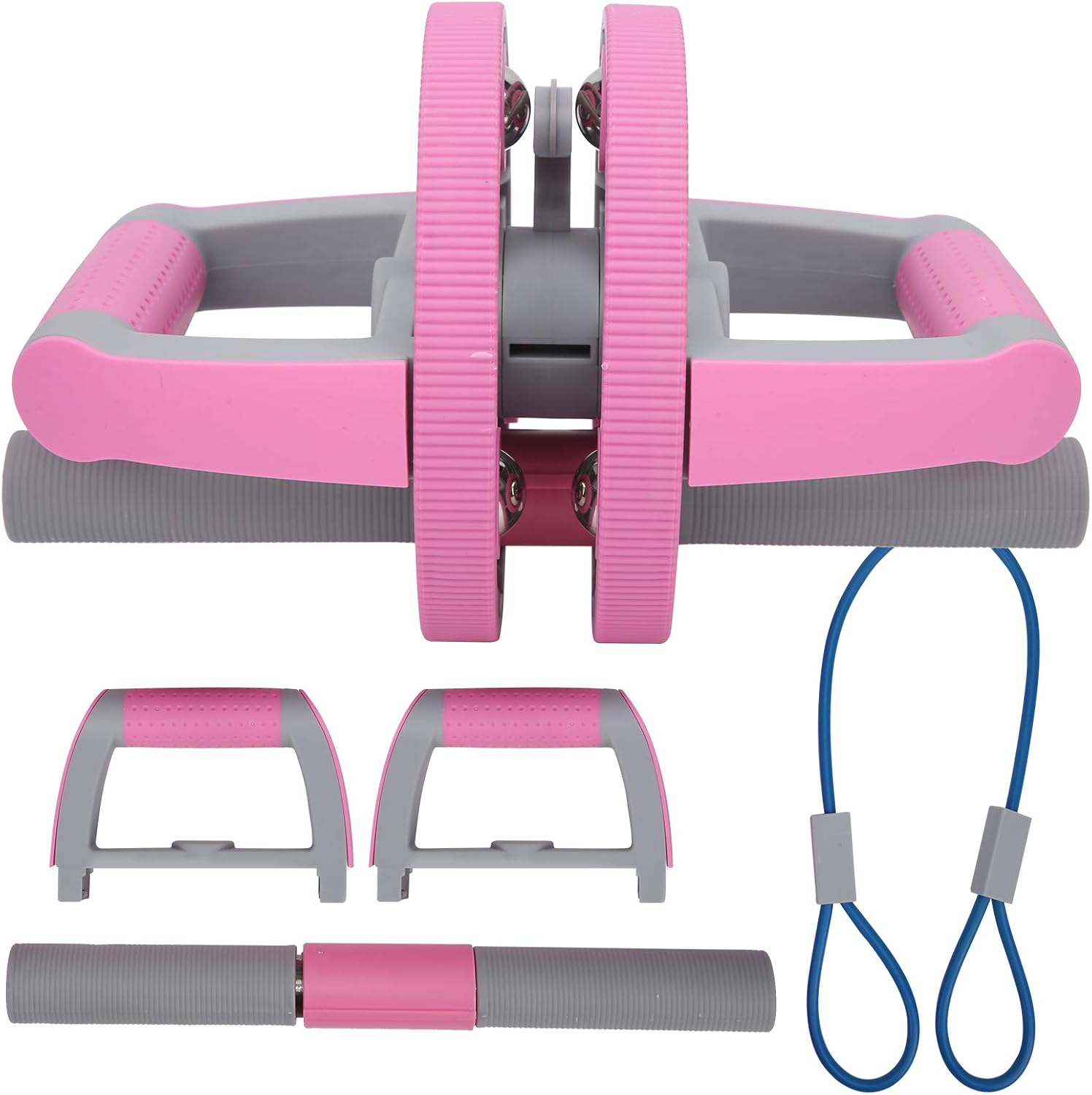 Multifunctional Abdominal Wheel Set, Core Strength Training Roller with Detachable Handles and Latex Strap, Compact Home Gym Equipment for Abs Waist Arms