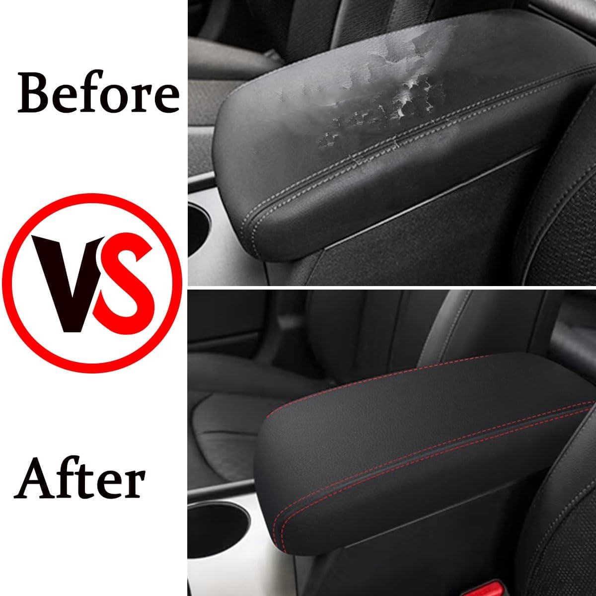 Car Center Console Armrest Cover for Kia Optima 2016 2017 2018 2019 2020 Leather Console Armrest Box Lid Cover Protector Cushion Saver Accessories,Red Stitches