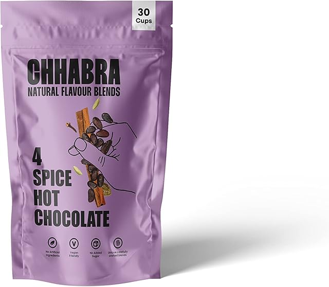 Chhabra Chai | 4 Spice Hot Chocolate | Full Bodied | Cinnamon, Fennel, Nutmeg & Cloves | Natural & Sugar Free | 35 Cups