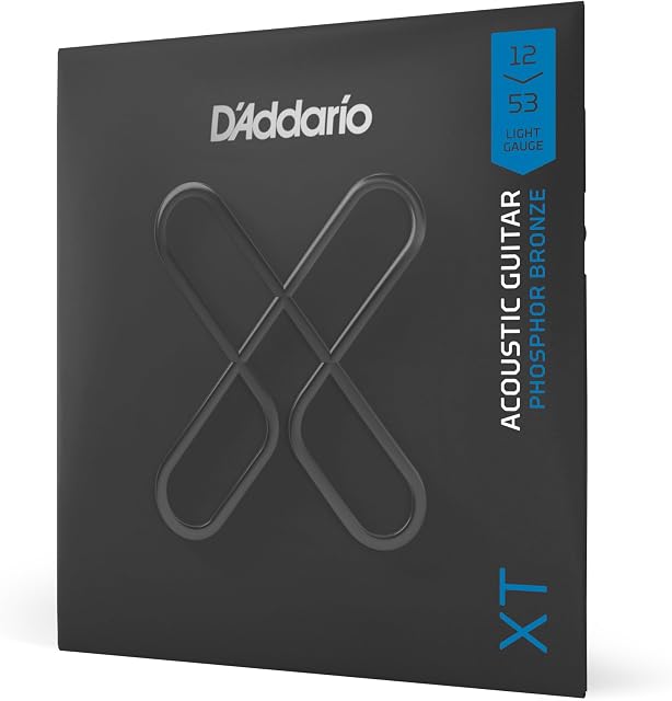 D'Addario Acoustic Guitar Strings, XT Phosphor Bronze Coated, XTAPB1253, Light Gauge 12-53, 6-String Set, Pack of 1