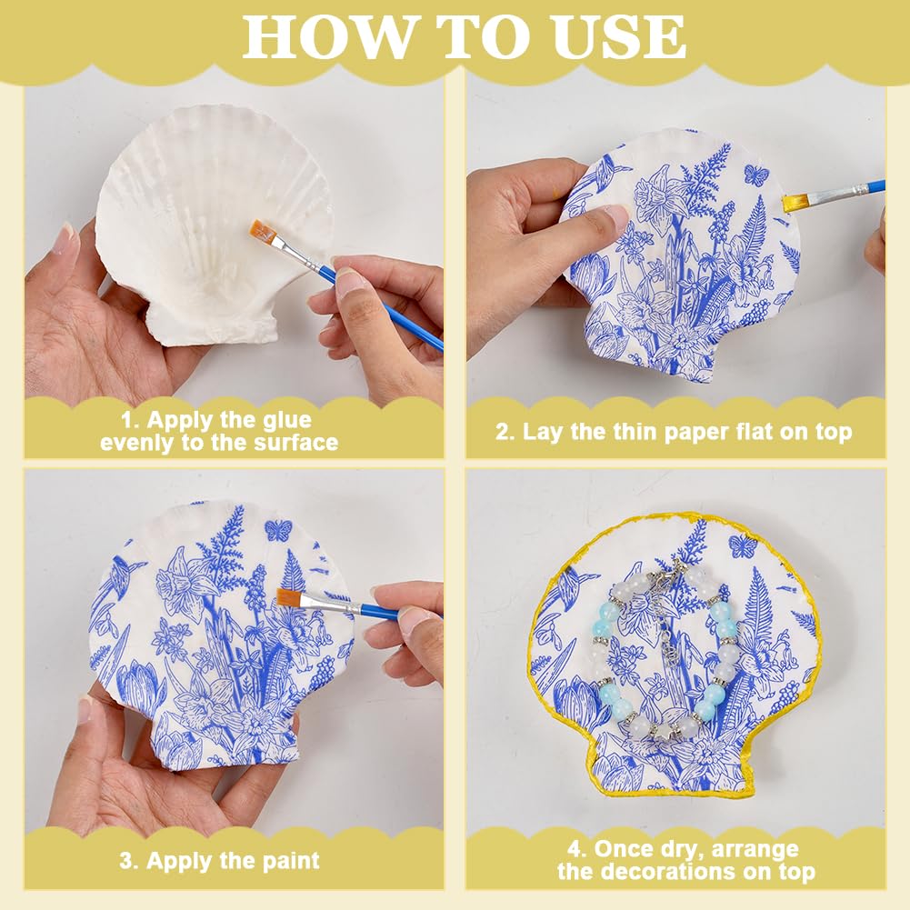 NBEADS Conchas de Ostra Naturales para Manualidades, Kit de Conchas de Ostra Incluye Servilletas con Motivo de Porcelana Azul y Blanca, Cuentas de Porcelana Pinceles para Decoración Colgantes DIY