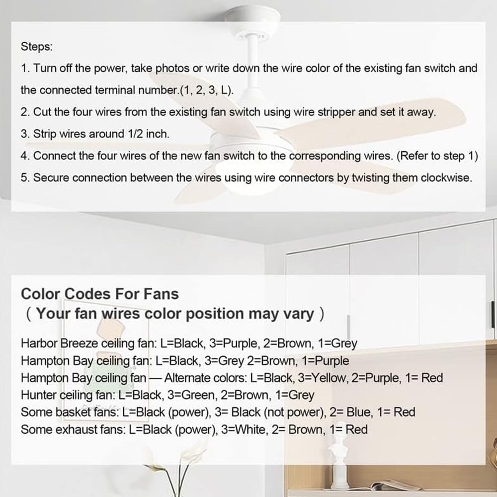 2PS Ceiling Fan Switch Zing Ear ZE-208s E89885 3 Speed 4 Wire Pull Chain Switch Fan Light Switches Replacement Part with 4 Pre-Installed Wires(Bronze Chain) - Image 4