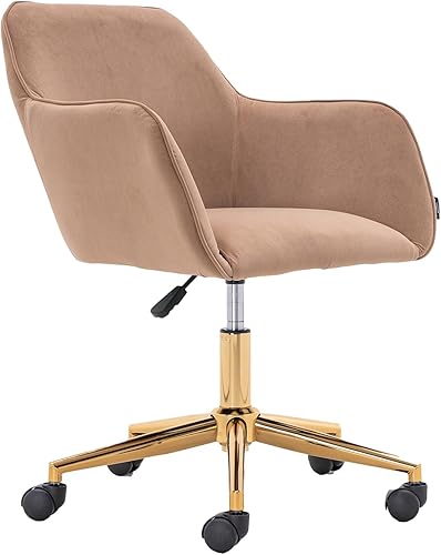 Silla de oficina en casa de terciopelo, bonita silla giratoria de escritorio con ruedas, moderna silla de tocador ajustable con base dorada para disponible en Yaxa Peru