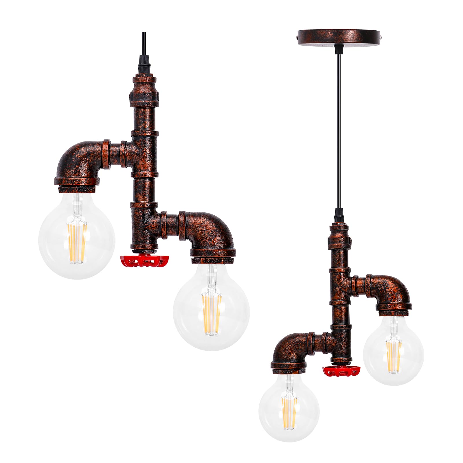 KAWELL Industriale Vintage Luce Pendente Retro Lampada a Sospensione a Tubo D'acqua Creativo Plafoniera Lampadario Art Deco Ferro E27 60W Max Cafe Bar Ristorante Cucina