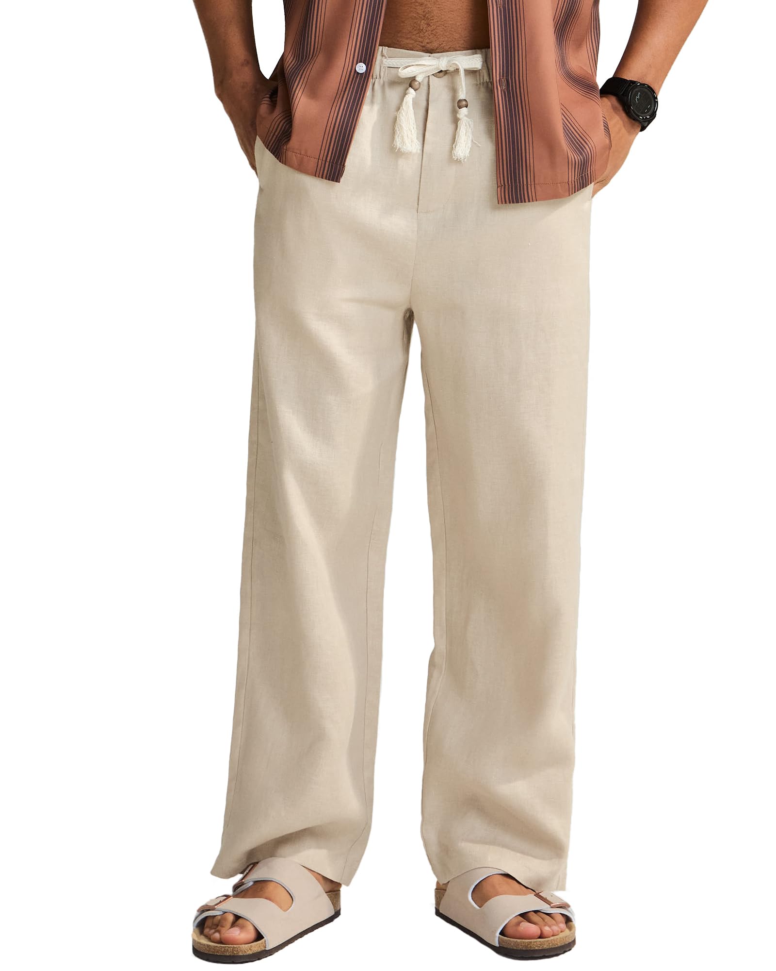 maamgic Mens 100 Linen Pants 2 in 1 Casual Pants for Summer Beach Vacation Drawstring Elastic Waist Trousers