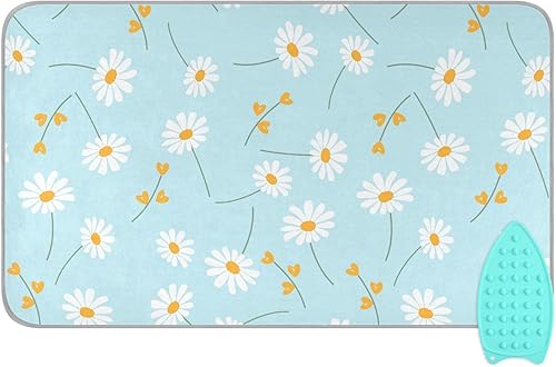 OTVEE Manta portátil de planchado de viaje, bonita alfombrilla de planchado con estampado floral de margaritas, cubierta gruesa resistente al calor