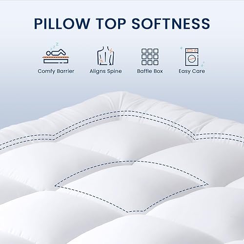 Miniatura 2 de YUGYVOB Cubrecolchón tamaño Queen extra grueso, refrescante y transpirable, bolsillo profundo de 8 a 21 pulgadas, relleno alternativo de plumón suave