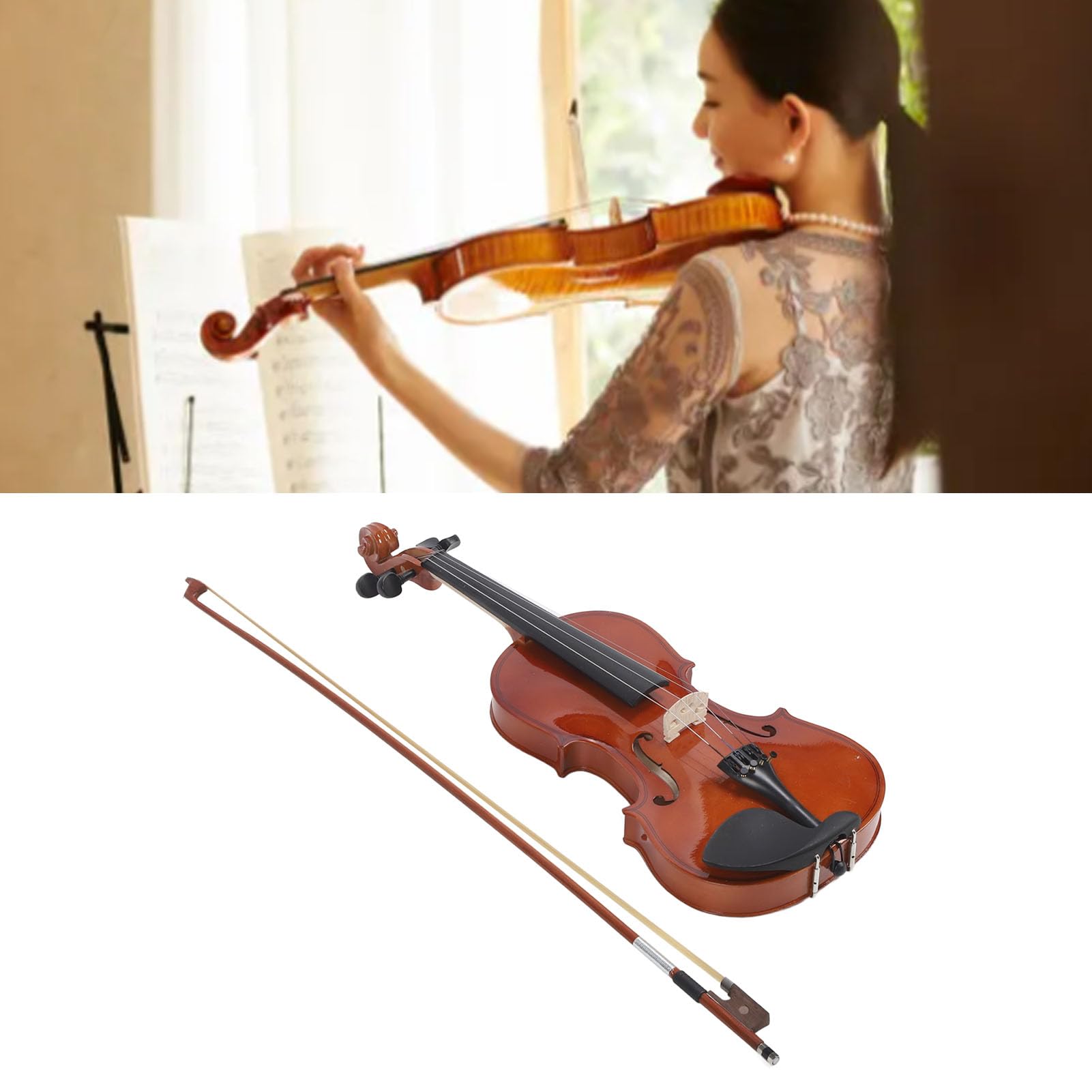 RiToEasysports Violino, 4:4 Violino Acustico Violini per Studenti in Tiglio con Custodia Triangolare in Palissandro per Principianti Adulti Performance Musicale