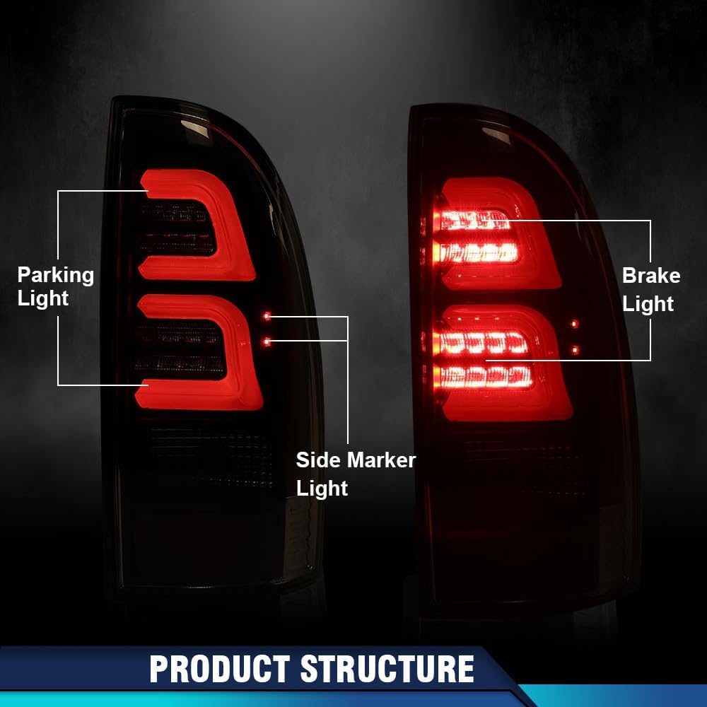 PIT66 LED Tail Lights Assembly, Compatible with 2005-2015 Toyota Tacoma Rear Lamp Brake Lamp Smoky/Red Lens Left Driver And Right Passenger Side